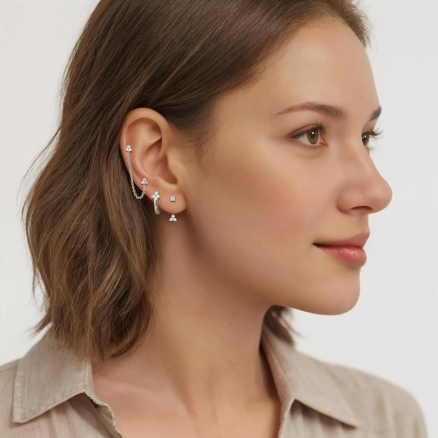 Gold Chain Earrings for Women, Double Piercing Dangle Chain Huggie Hoop Earrings for Women, Stackable Earrings Multiple Piercing Earring Sets
