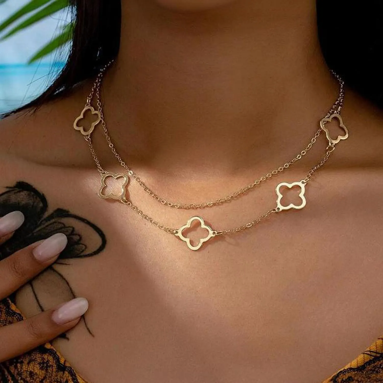 Gold Charm Necklace For Women Star Pearl Charms Pendant Neckalces Dainty 14K Gold Plated Summer Beach Ocean Jewelry Gifts