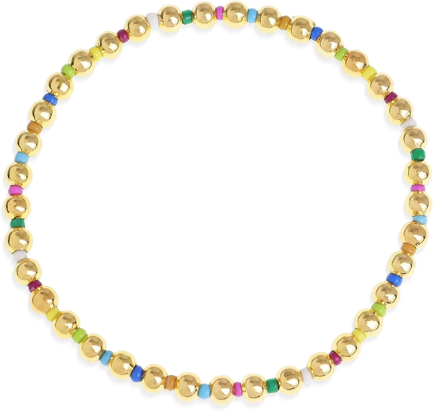 Gold Colorful Seeds Beaded Stretch Bracelets for Women, Cute Trendy Handmade Rainbow Beads Stack Elastic Friendship Bracelet Holiday Fashion Jewelry Gift