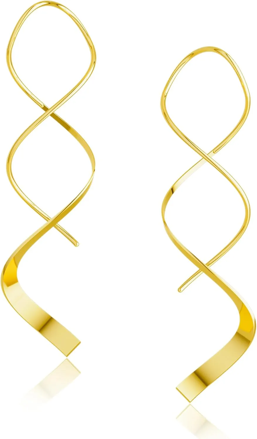 Gold Dangle Drop Earrings for Women, Trendy 14k Gold Plated Long Spiral Dangle Earrings Hypoallergenic Threader Twisted Curved Tassel Chain Drop Earrings Minimalist Jewelry Gifts for Women