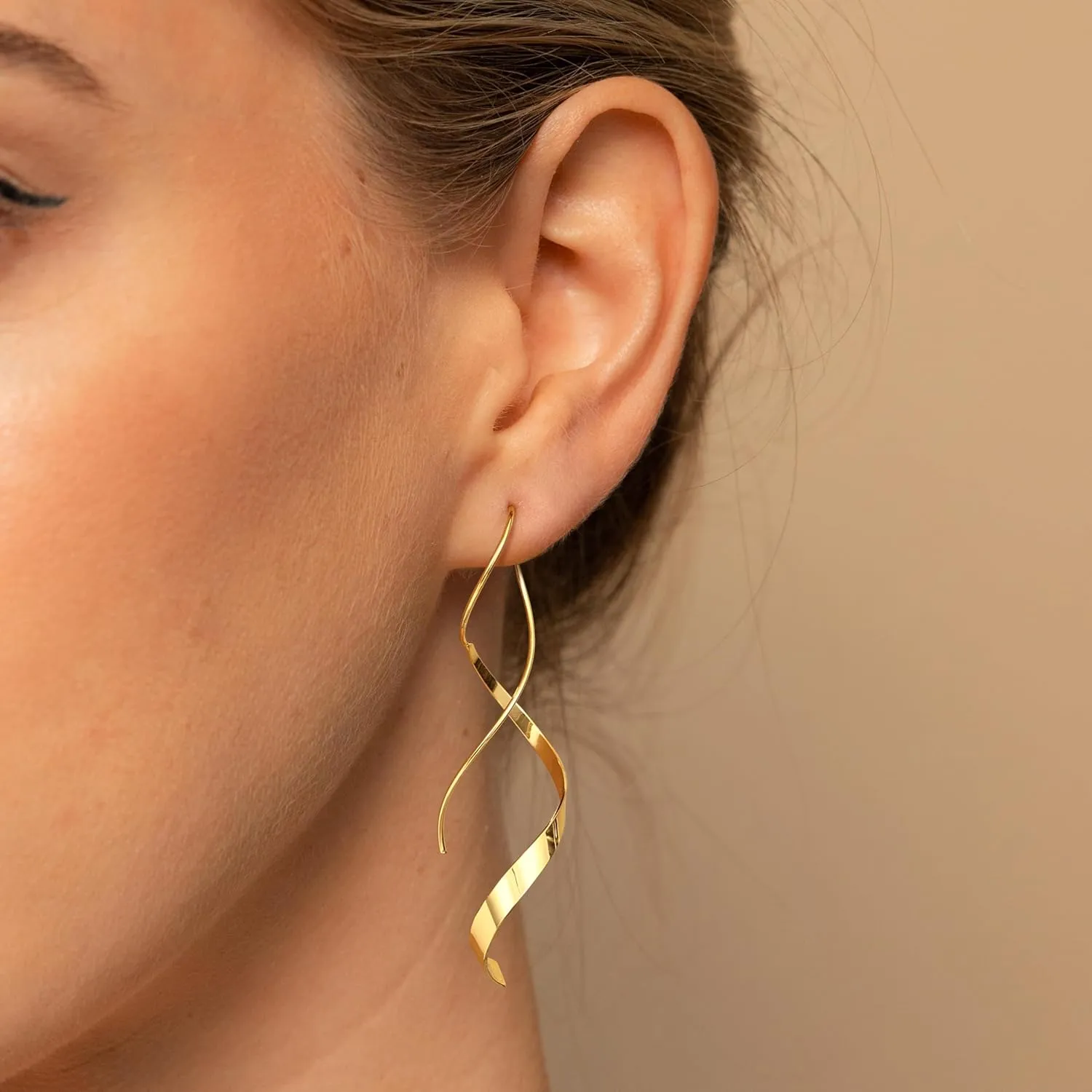 Gold Dangle Drop Earrings for Women, Trendy 14k Gold Plated Long Spiral Dangle Earrings Hypoallergenic Threader Twisted Curved Tassel Chain Drop Earrings Minimalist Jewelry Gifts for Women