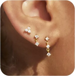 Gold Earrings for Women, 14k Gold Plated Earring Stack Hypoallergenic Pearl Drop Earring Dainty Gold Earrings for Women Trendy Cute Small Huggie Hoop Earring Fashion Womens Jewelry