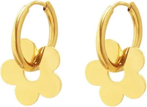 Gold Flower Hoop Earrings for Women, Bohemia Flower Charm Earrings For Women Her Dainty Earrings Mother's Day Gift