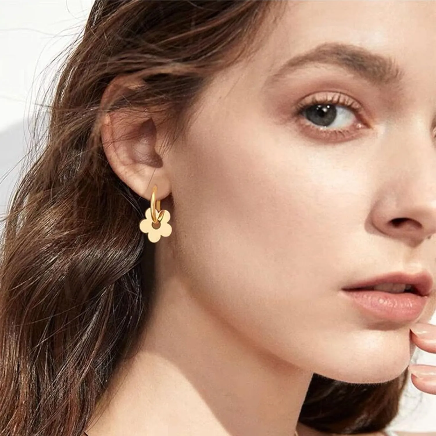 Gold Flower Hoop Earrings for Women, Bohemia Flower Charm Earrings For Women Her Dainty Earrings Mother's Day Gift