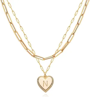 Gold Heart Necklace for Women Layered Initial Pendant Necklace Paperclip Gold Chain Aesthetic Jewelry Personalized 14k Gold Plated Necklaces