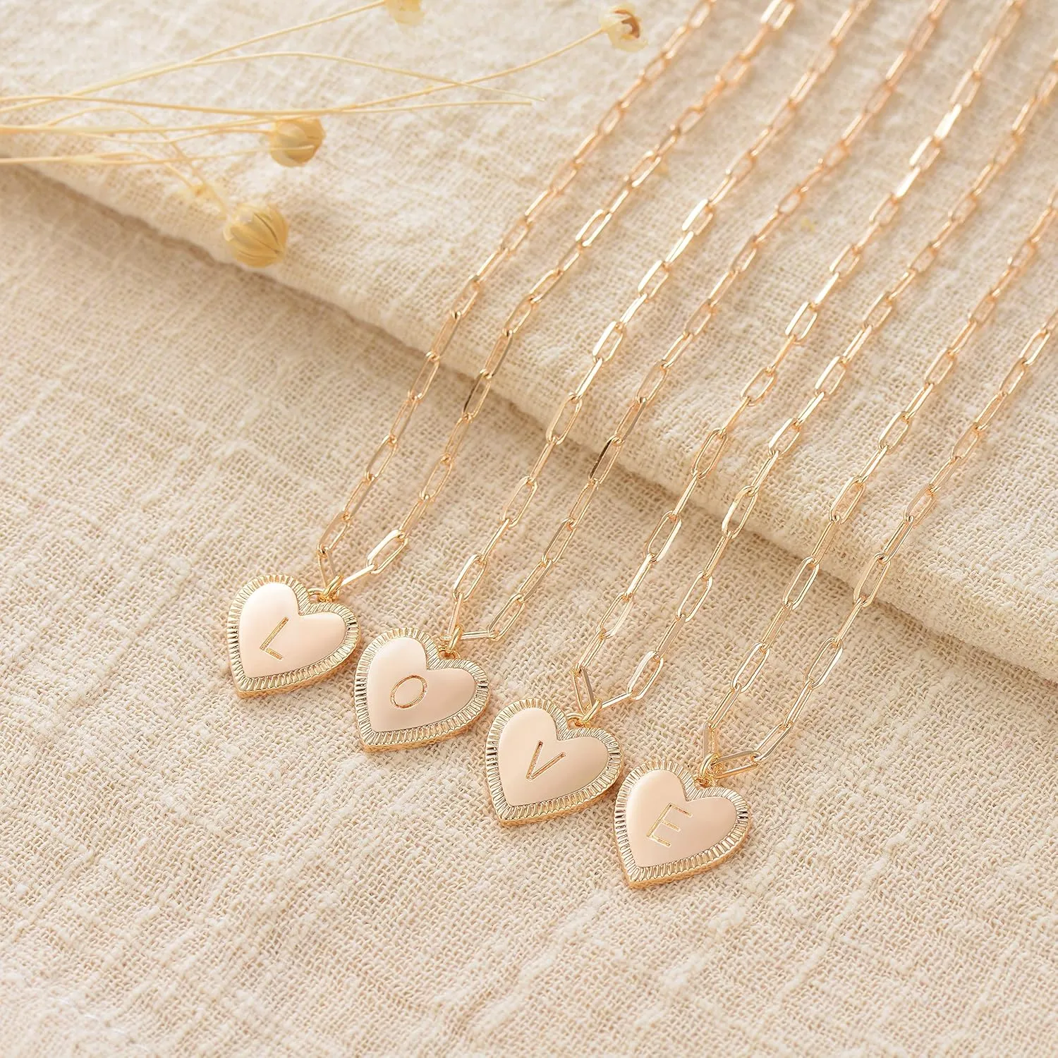 Gold Heart Necklace for Women Layered Initial Pendant Necklace Paperclip Gold Chain Aesthetic Jewelry Personalized 14k Gold Plated Necklaces