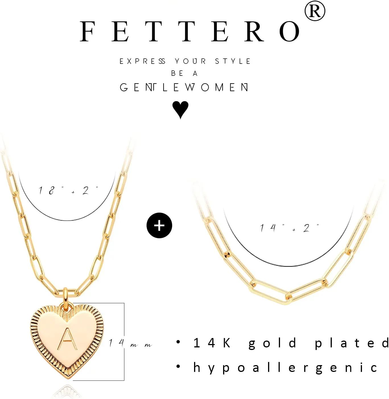 Gold Heart Necklace for Women Layered Initial Pendant Necklace Paperclip Gold Chain Aesthetic Jewelry Personalized 14k Gold Plated Necklaces