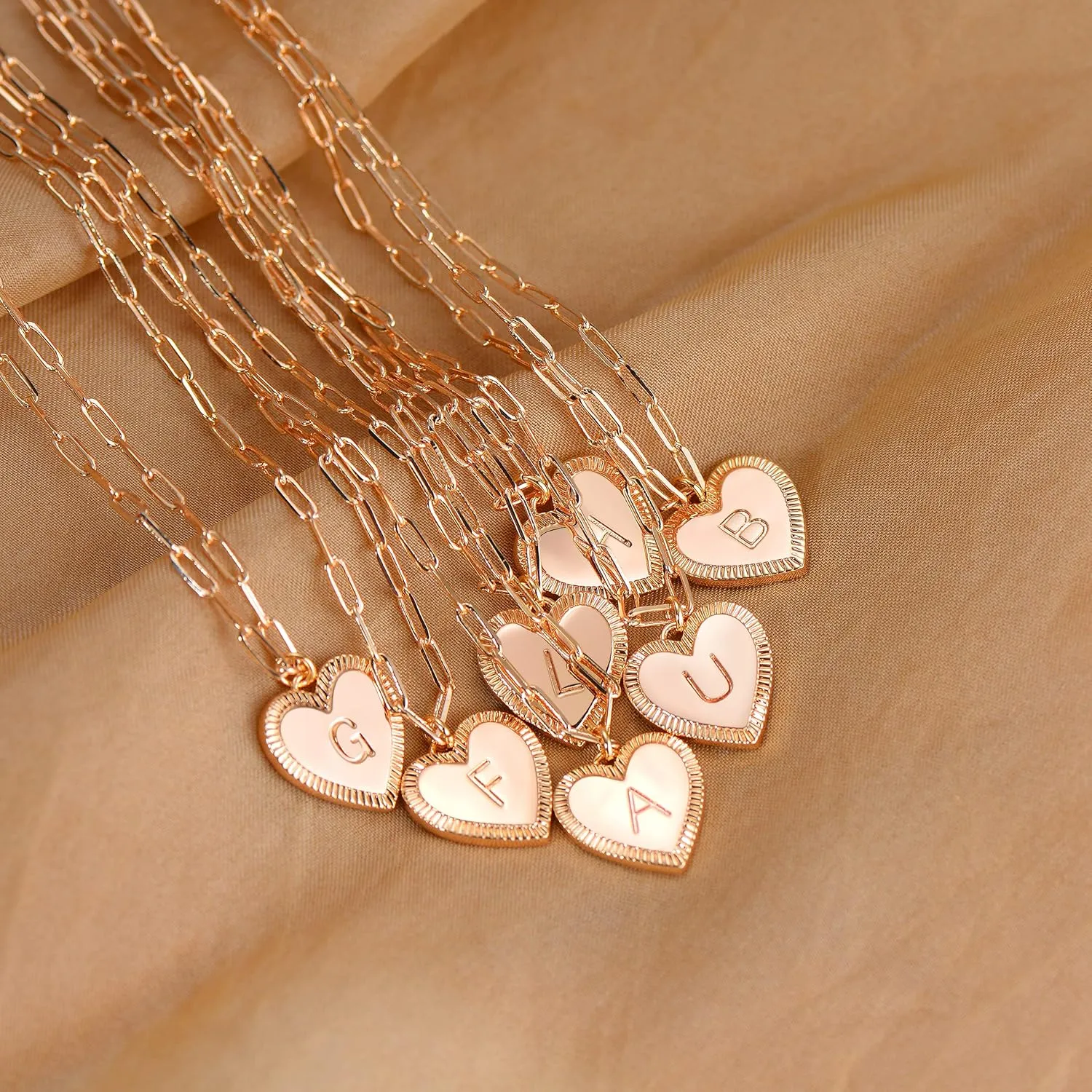 Gold Heart Necklace for Women Layered Initial Pendant Necklace Paperclip Gold Chain Aesthetic Jewelry Personalized 14k Gold Plated Necklaces