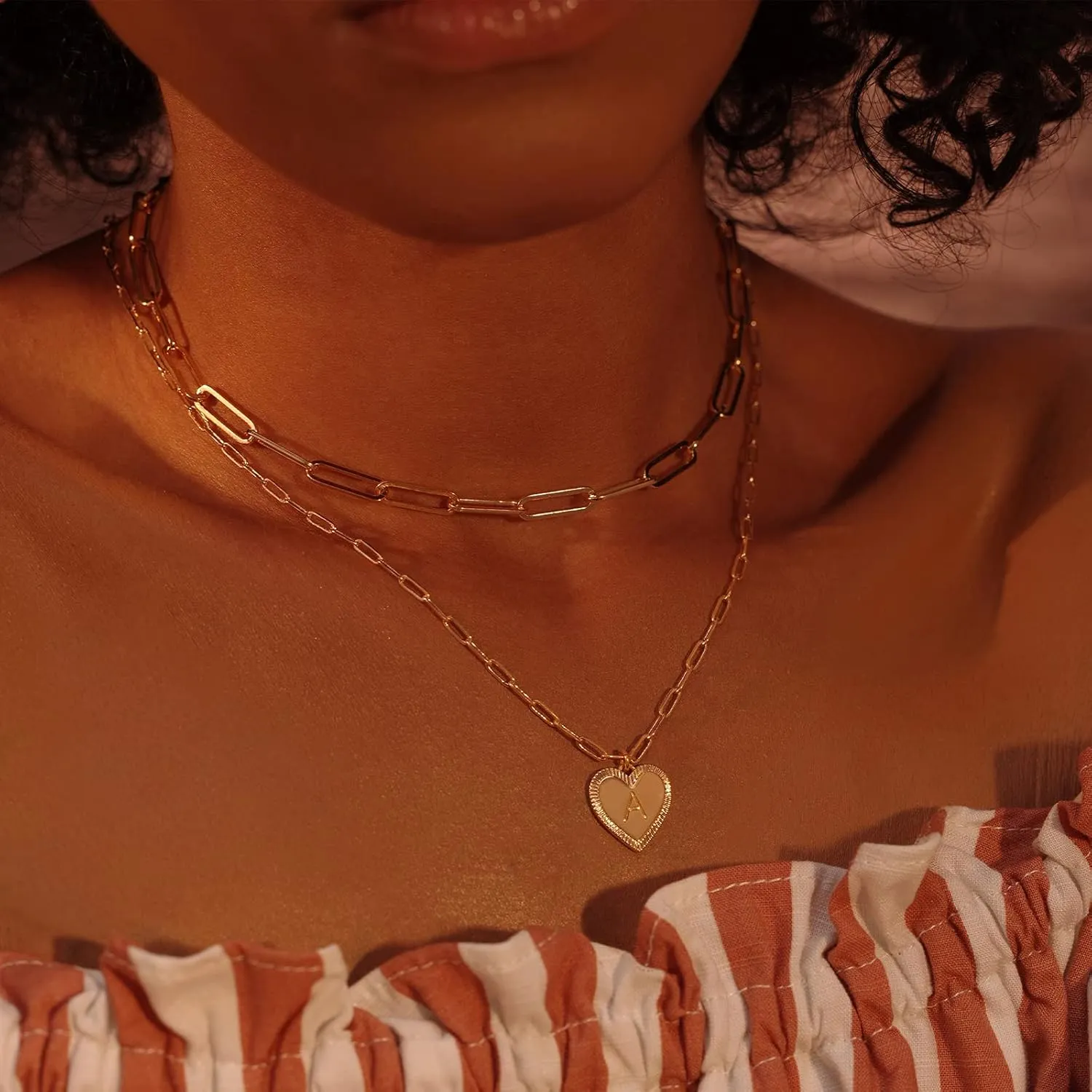Gold Heart Necklace for Women Layered Initial Pendant Necklace Paperclip Gold Chain Aesthetic Jewelry Personalized 14k Gold Plated Necklaces
