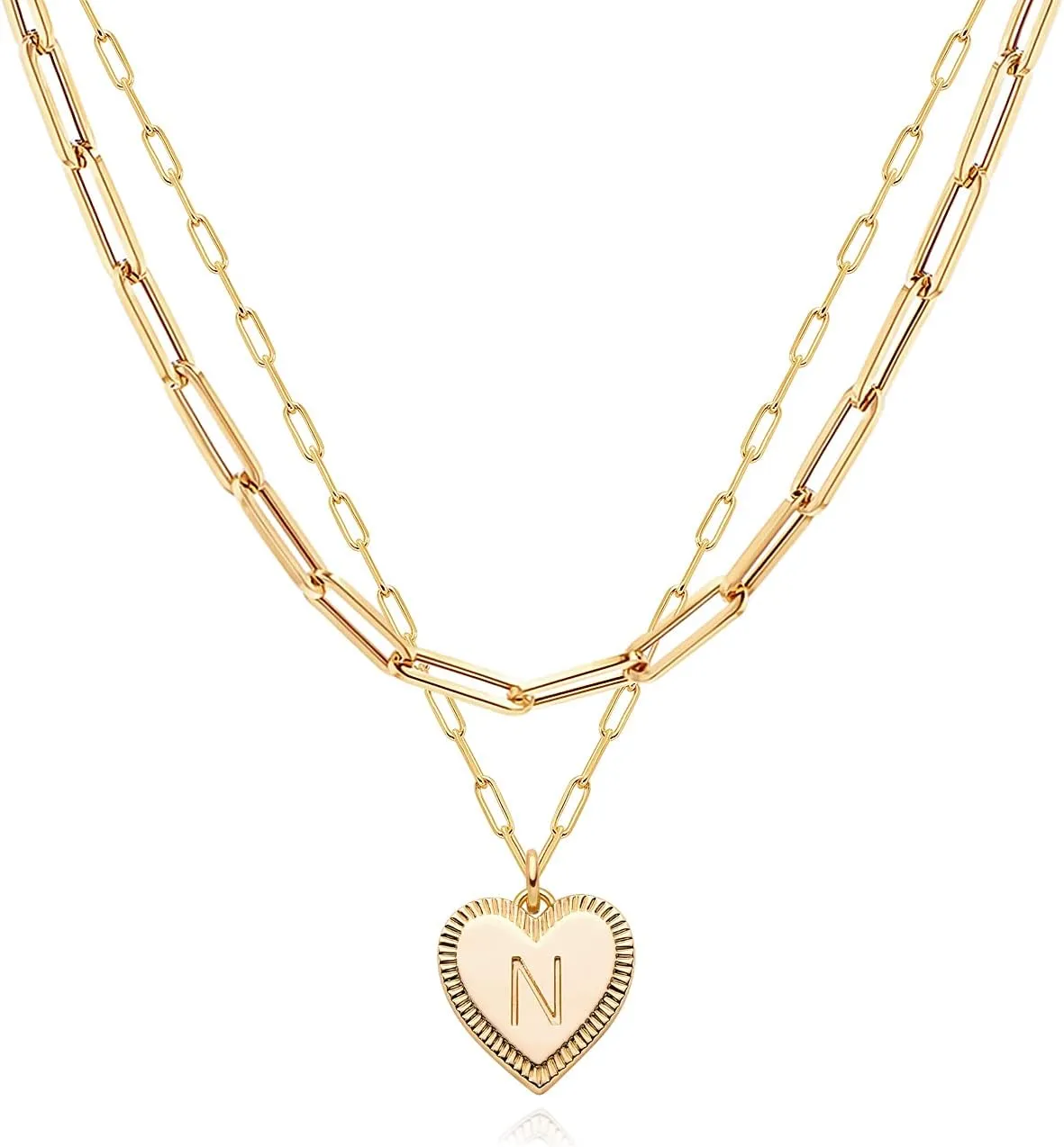 Gold Heart Necklace for Women Layered Initial Pendant Necklace Paperclip Gold Chain Aesthetic Jewelry Personalized 14k Gold Plated Necklaces