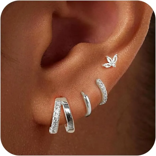 Gold Hoop Earrings Set for Women Trendy,14K Gold/Sterling Silver Plated Hypoallergenic Stud Earrings Set Cartilage Earrings for Multiple Piercing for Women Gold/Sliver Jewelry Gift for Mom