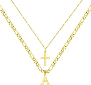 Gold Layered Initial Cross Necklaces For Women,14K Gold Plated Letter Necklace ,Gold Cross Pendant Choker Necklace,Trendy Cute Personalized Monogram Name Necklace ,Gold Jewelry Necklace for Women Gift