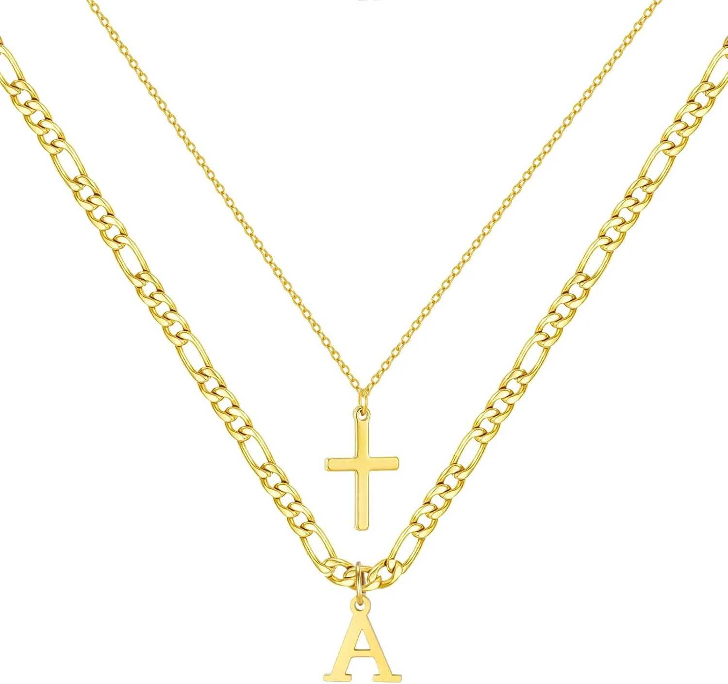 Gold Layered Initial Cross Necklaces For Women,14K Gold Plated Letter Necklace ,Gold Cross Pendant Choker Necklace,Trendy Cute Personalized Monogram Name Necklace ,Gold Jewelry Necklace for Women Gift