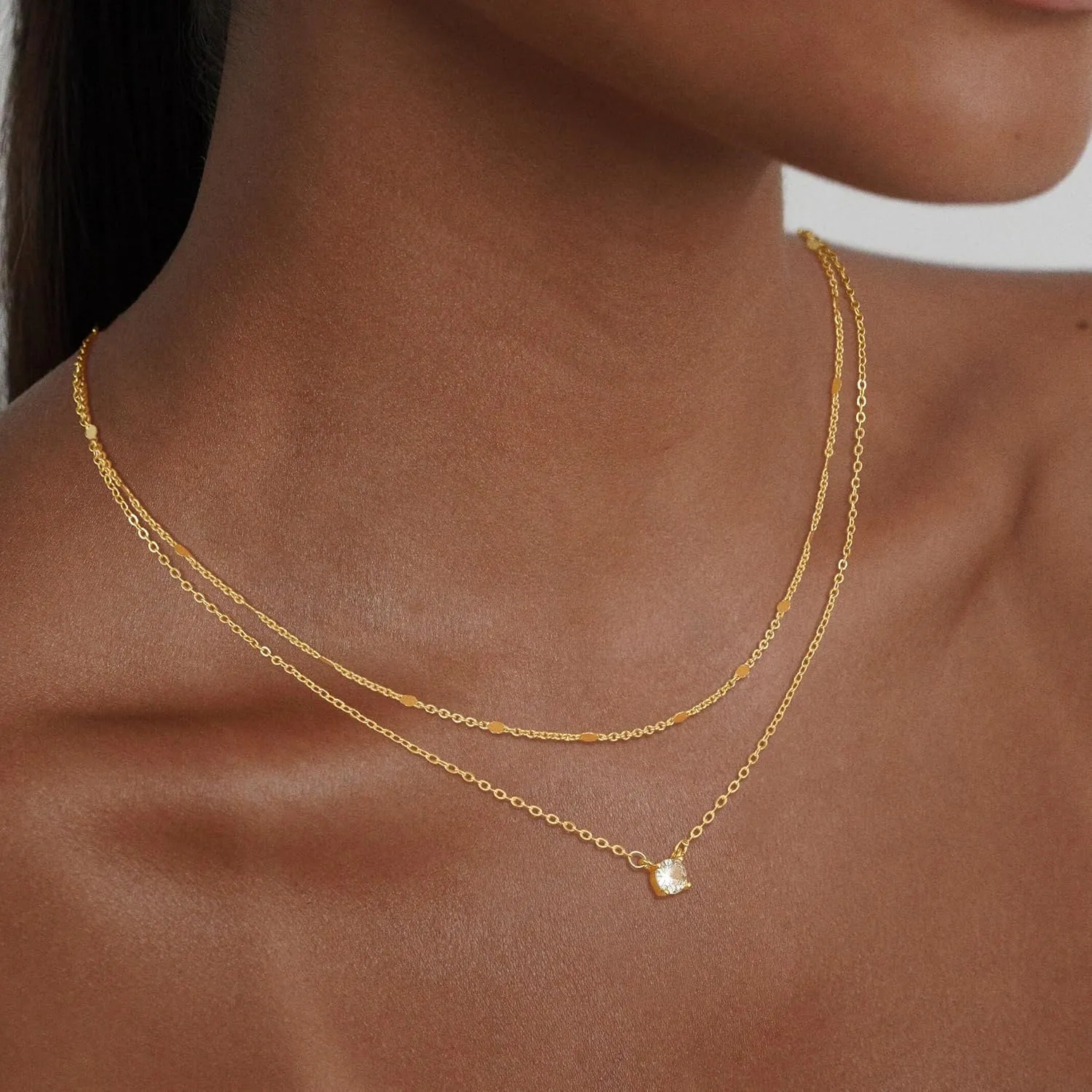 Gold Layered Necklace for Women,Dainty 14K Gold Plated Trendy Pendant Necklace Gold Jewelry for Women