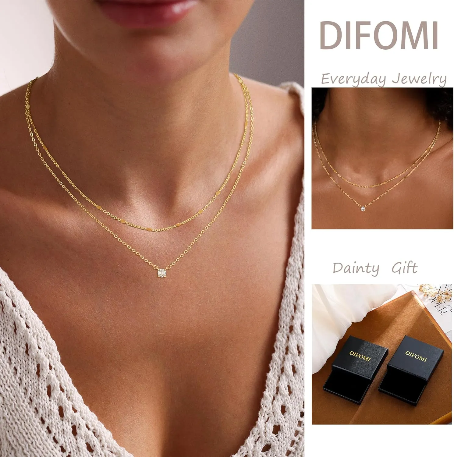 Gold Layered Necklace for Women,Dainty 14K Gold Plated Trendy Pendant Necklace Gold Jewelry for Women