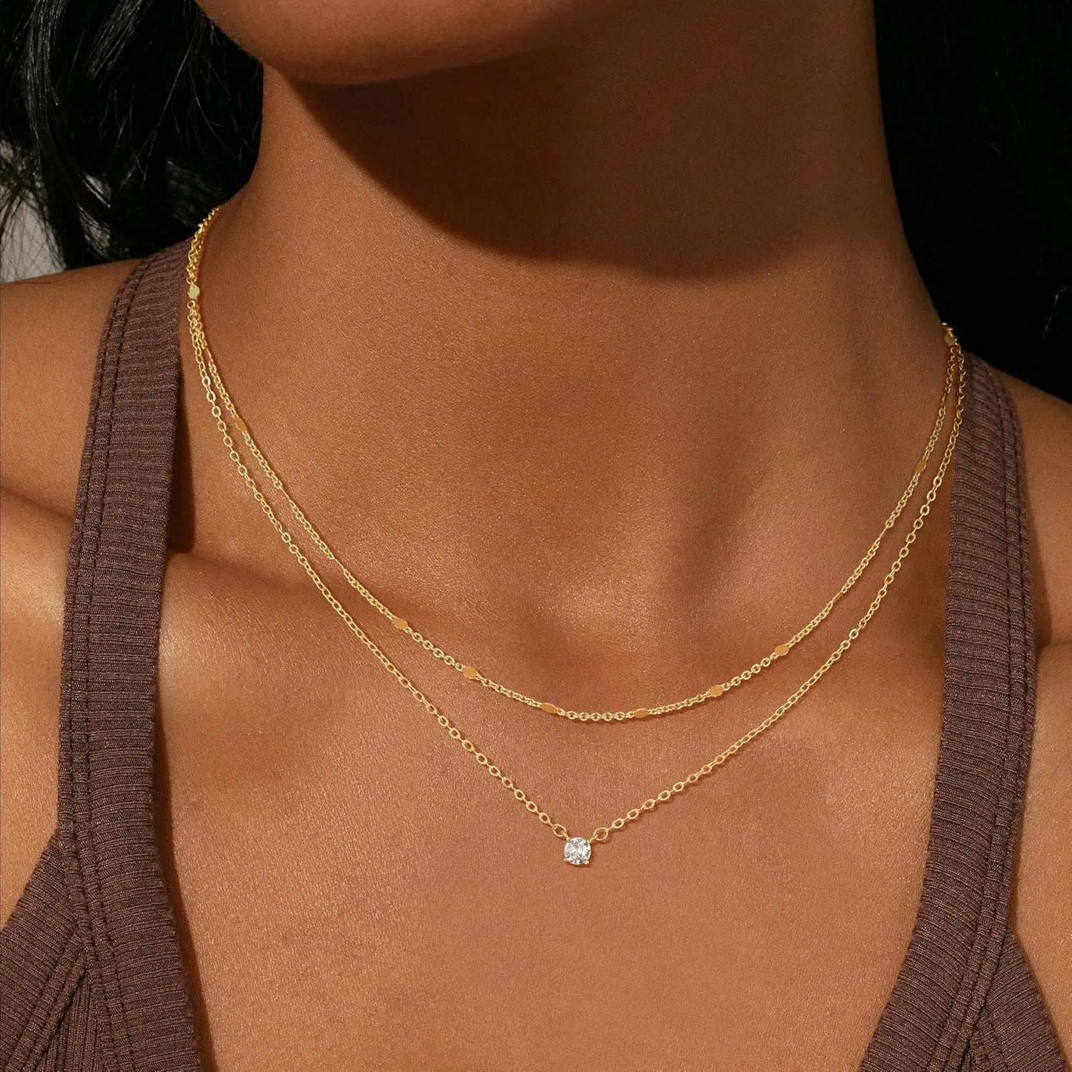 Gold Layered Necklace for Women,Dainty 14K Gold Plated Trendy Pendant Necklace Gold Jewelry for Women