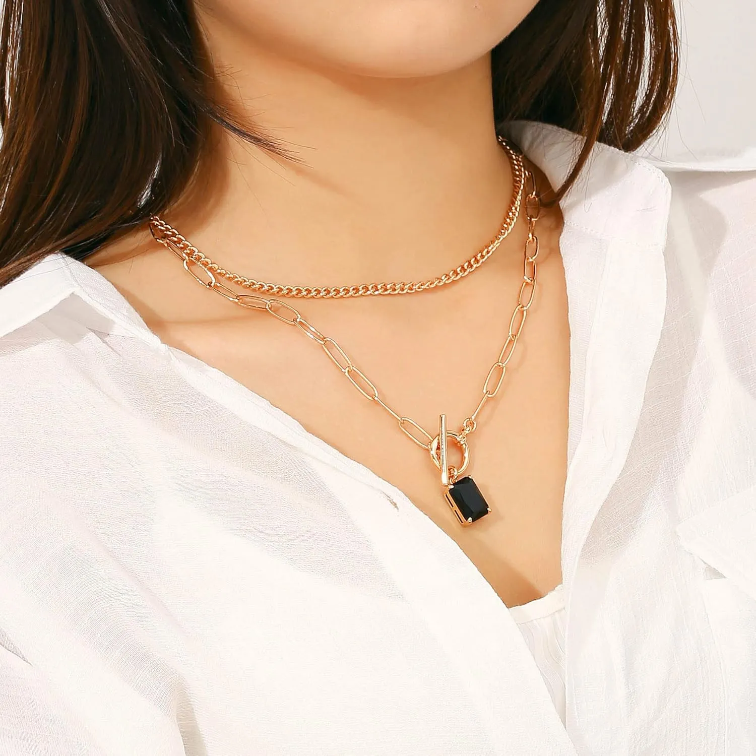 Gold Layered Necklaces for Women, 14K Gold Plated Vintage Evil Eye Queen Elizabeth Bee Sun and Moon Medallion Necklace Retro Choker Chain Link Necklace Gold Layered Necklaces for Women Jewelry