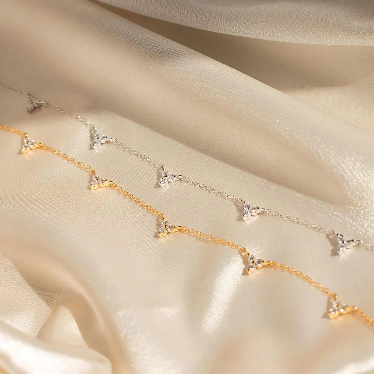 Gold Necklace for Women, 14K Gold/Silver Plated Station Necklace Paperclip Chain Necklaces for Women, Zircon Station Necklace Layered Freshwater Pearl Necklace Jewelry for Women
