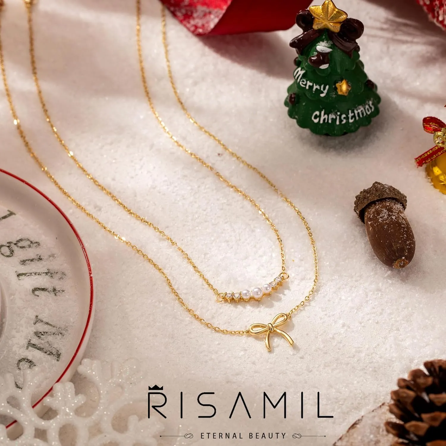 Gold Necklace for Women - Bow Necklace 14K Dainty Gold Necklace Cute Small Tiny Bow Pendant Choker Chain Necklace Trendy Necklaces for Women Gold Jewelry Gift
