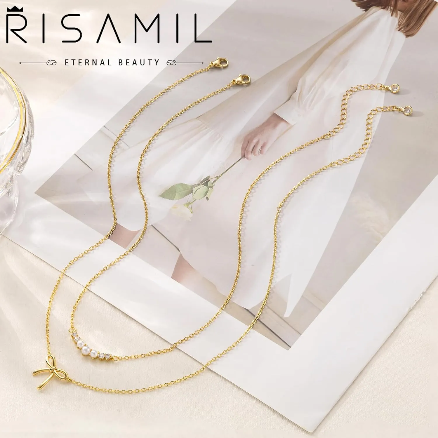 Gold Necklace for Women - Bow Necklace 14K Dainty Gold Necklace Cute Small Tiny Bow Pendant Choker Chain Necklace Trendy Necklaces for Women Gold Jewelry Gift