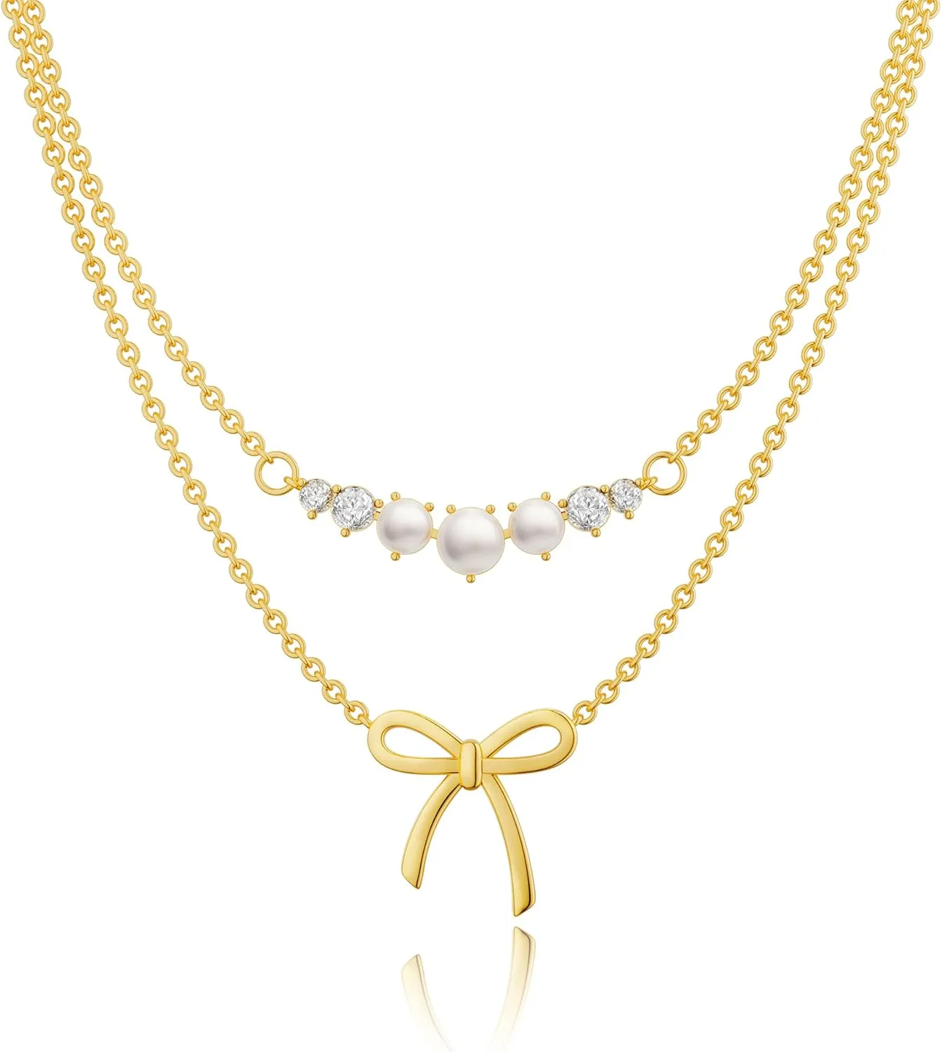 Gold Necklace for Women - Bow Necklace 14K Dainty Gold Necklace Cute Small Tiny Bow Pendant Choker Chain Necklace Trendy Necklaces for Women Gold Jewelry Gift