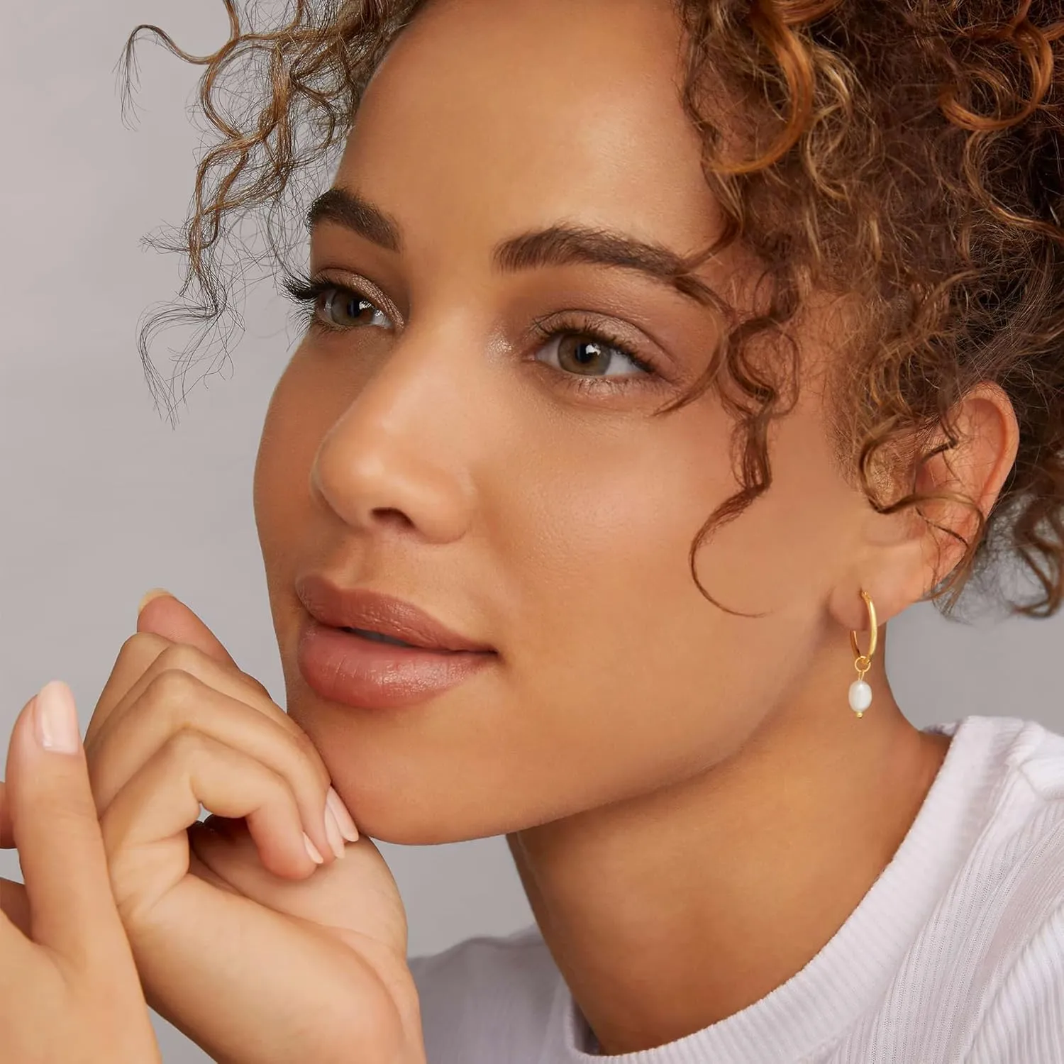 Gold Pearl Dangle Earrings for Women, 14K Gold Plated Small Pearl Drop Huggie Hoop Earrings, Hypoallergenic Dainty Gold Earrings Wedding Jewelry Gifts for Women Trendy