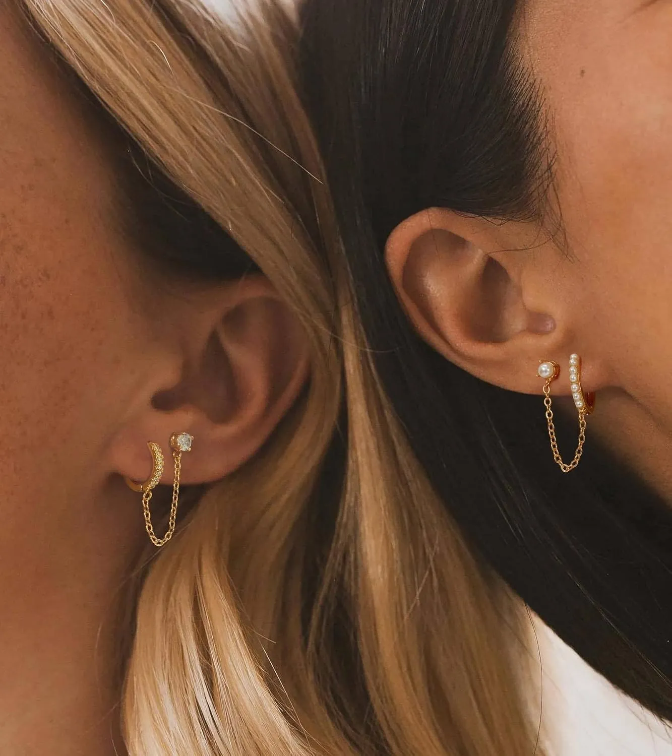 Gold Pearl Hoop Earrings for Women | 18K Gold Huggie Dangle Earrings | Lightweight Small Hoop Earrings