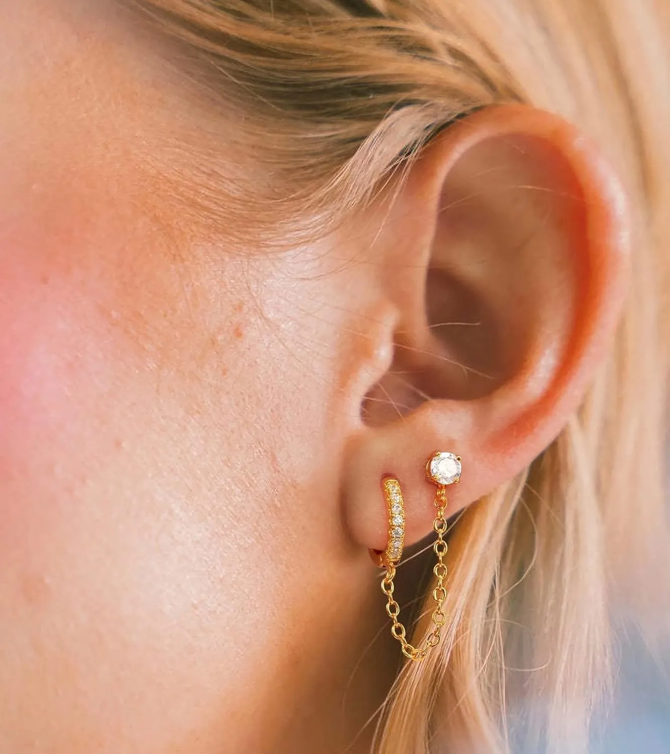 Gold Pearl Hoop Earrings for Women | 18K Gold Huggie Dangle Earrings | Lightweight Small Hoop Earrings