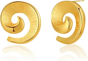 Gold Statement Earrings for Women Boho Textured Ocean Wave Earrings Irregular Exaggerated Geometric Swirl Earrings Gold Conch Sell Flower Twisted Earrings Chunky Gold Earrings Vintage Jewelry Gift