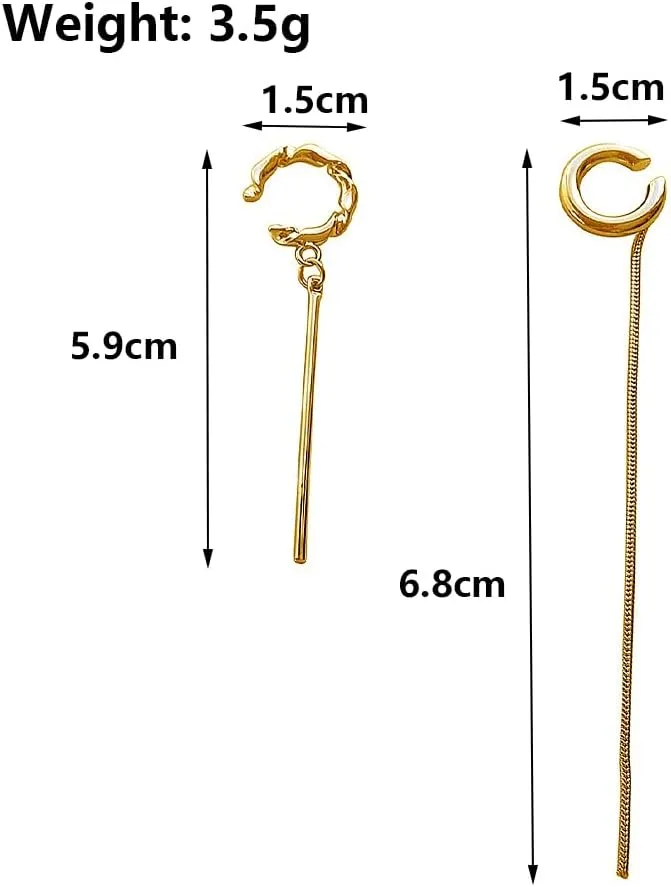 Gold Tassel Ear Cuff Earring Set for Women Minimalist Geometric Zircon Long Fringe Chain Non Piercing Clip On Earrings Trendy Statement Jewelry Gift