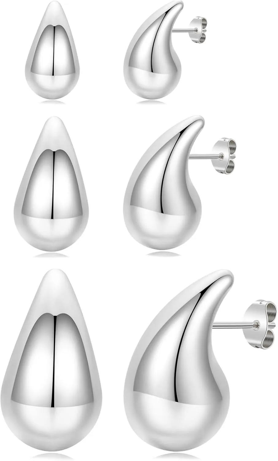 Gold Tear Drop Earrings Dupes Jewelry for Women Trendy,Chunky 14K Real Gold Plated Earrings,Hypoallergenic Sterling Silver Post Lightweight Silver Hoop Earrings Set 25mm/32mm/44mm