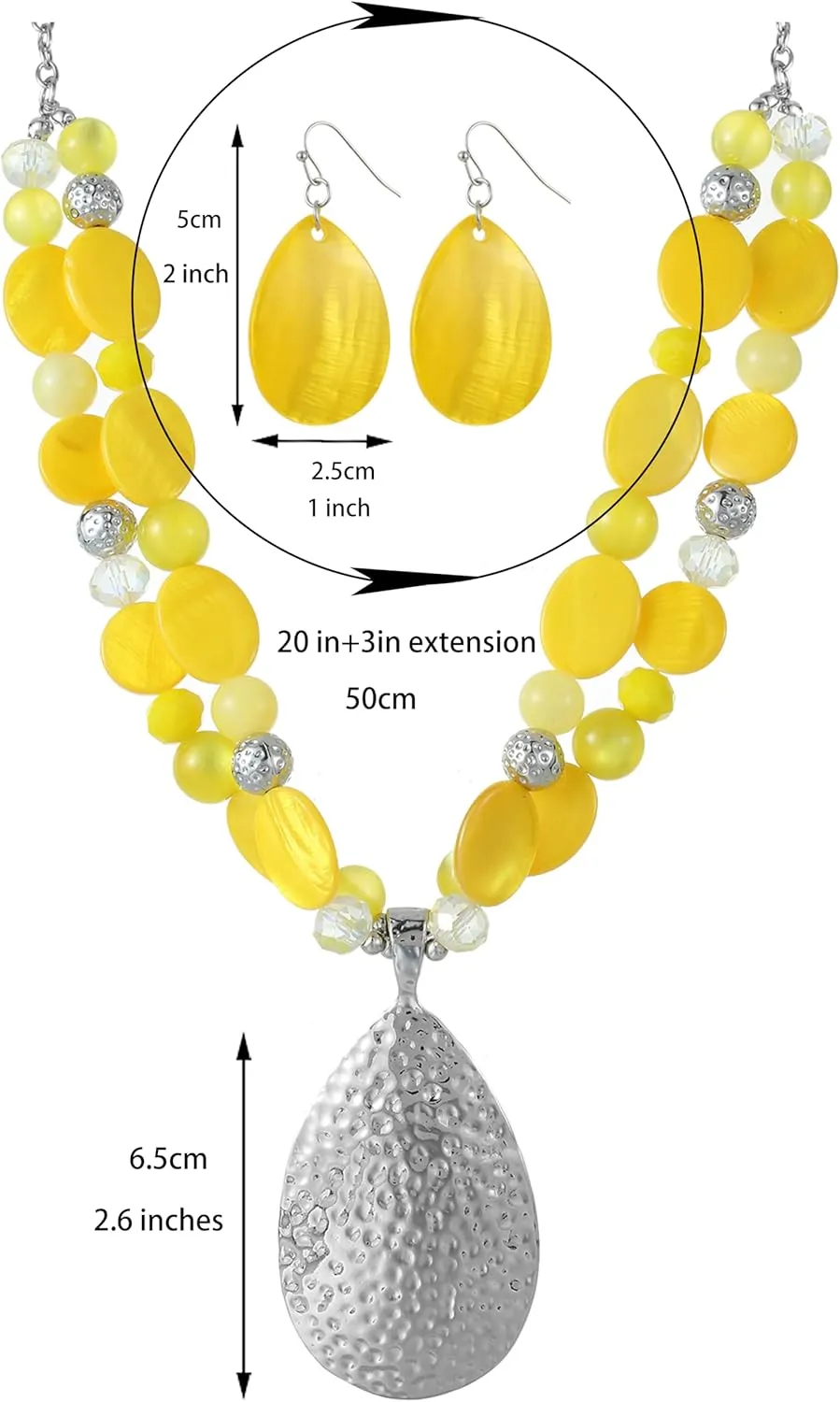 Gold/Silver 20'' 3'' Teardrop Pendant Statement Necklace for women Trendy Colorful Crystal Shell Beaded Gemstone Necklaces and Earrings Set Womens Layered Boho Chunky Necklaces and Dainty Teardrop Earrings Jewelry Gifts