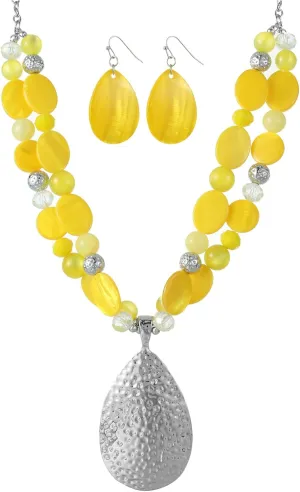 Gold/Silver 20'' 3'' Teardrop Pendant Statement Necklace for women Trendy Colorful Crystal Shell Beaded Gemstone Necklaces and Earrings Set Womens Layered Boho Chunky Necklaces and Dainty Teardrop Earrings Jewelry Gifts