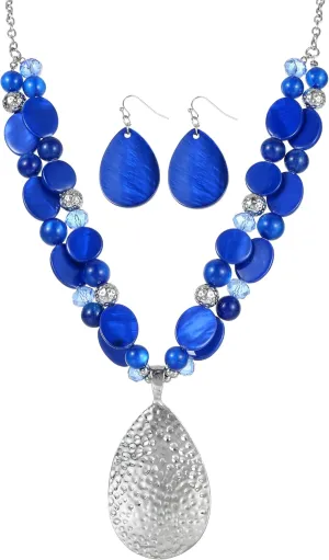 Gold/Silver 20'' 3'' Teardrop Pendant Statement Necklace for women Trendy Colorful Crystal Shell Beaded Gemstone Necklaces and Earrings Set Womens Layered Boho Chunky Necklaces and Dainty Teardrop Earrings Jewelry Gifts