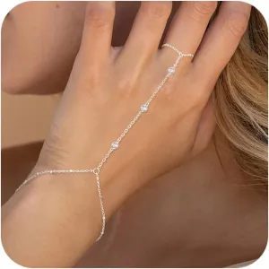 Gold/Silver Bracelets For Women,Trendy 14k Gold/Silver Plated lightweight Dainty Chunky Thin Cuban Link Paperclip Chain Tennis Bangle Bracelets Stack Set,Ring Hand Chain Bracelet,Gold Jewelry Gift For Women Fashion Accessories