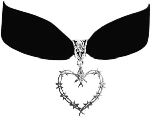 Gothic Barbed Wire Heart Choker Necklace,Velvets Choker,Goth Vintage Jewelry