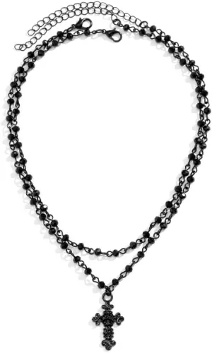 Gothic Black Cross Necklace Layered Stars Moon Necklaces Halloween Jewelry for Women