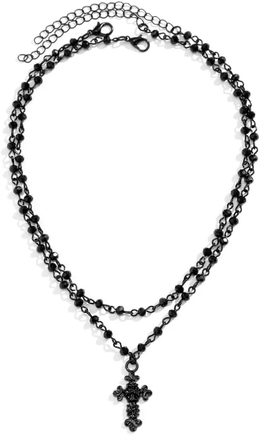 Gothic Black Cross Necklace Layered Stars Moon Necklaces Halloween Jewelry for Women