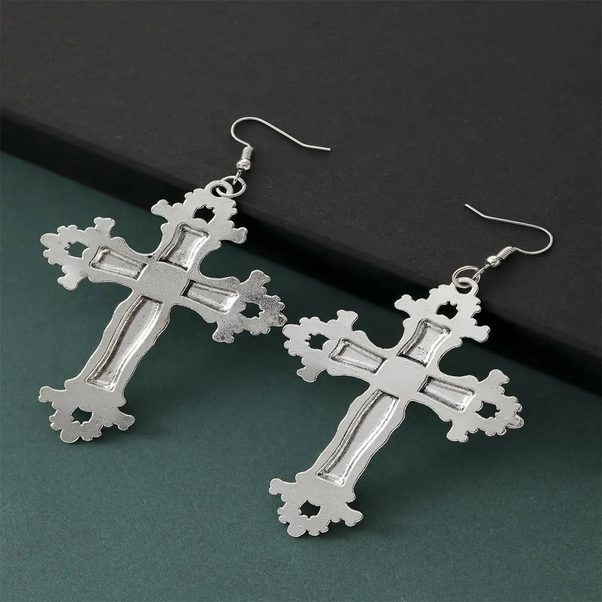 Gothic Cross Dangle Earrings,Red/Black/Purple Crystal Gemstone Cross Earrings Vintage Rose Cross Earrings Punk Style Cross Earrings Halloween Jewelry for Women