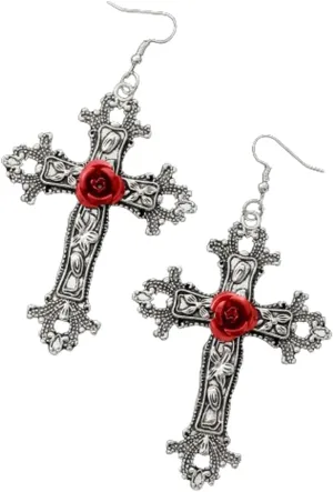 Gothic Cross Dangle Earrings,Red/Black/Purple Crystal Gemstone Cross Earrings Vintage Rose Cross Earrings Punk Style Cross Earrings Halloween Jewelry for Women