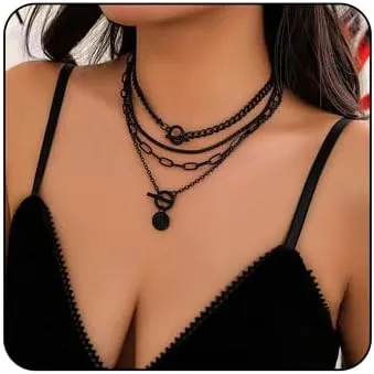 Gothic Layered Choker Necklaces for Women Dark Layered Pendant Necklaces Y2k Necklaces Black Heart Star Necklace Goth Toggle Necklace Halloween Cosplay Party Jewelry