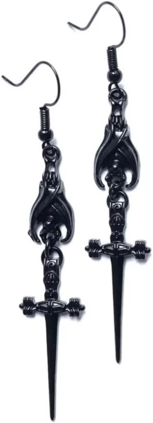 Gothic Sword Earrings Bat Cross Sword Dangle Drop Earrings Vintage Punk Rock Style Earrings Vampire Dagger Earrings Halloween Costumes Earrings Jewelry for Women