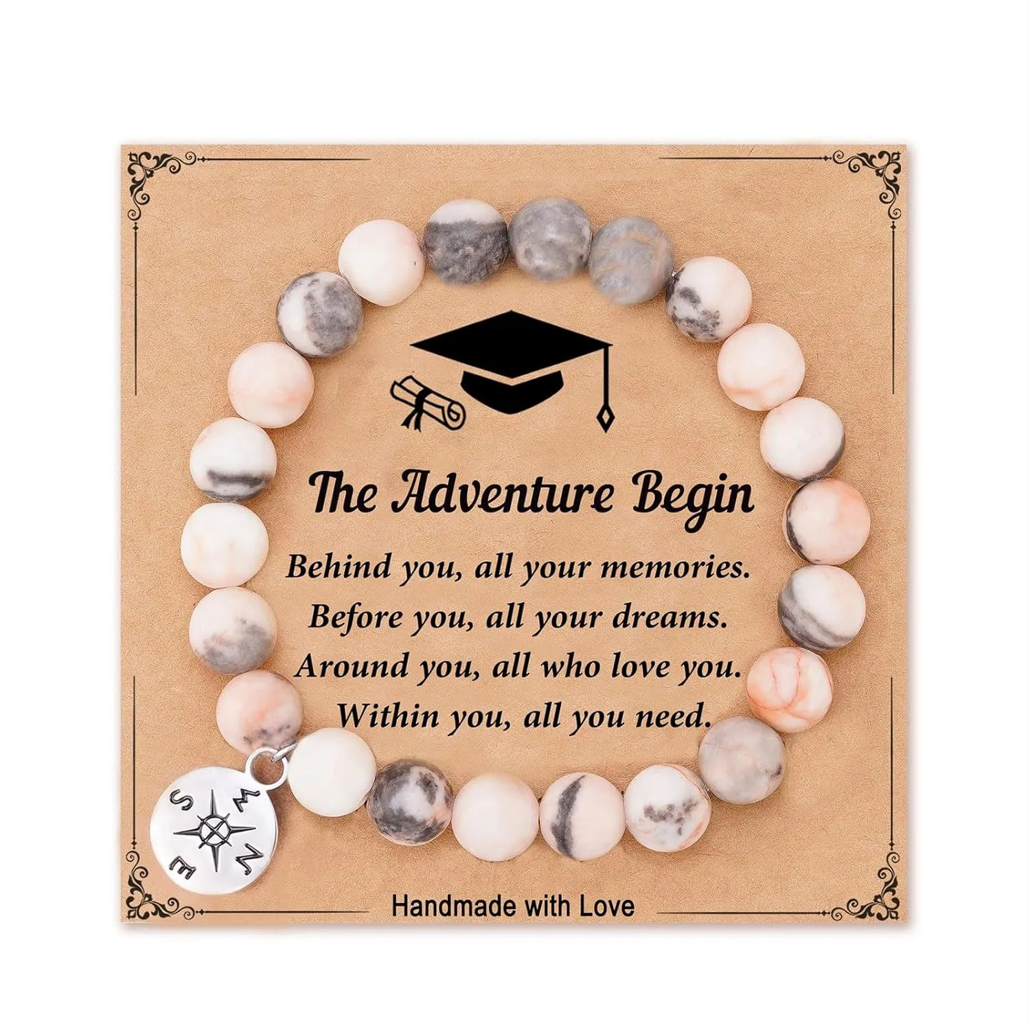 Graduation Gifts for Her Him Graduation Compass Bracelet Class of 2024 Decorations Crystal Charm Bracelets Inspirational College Graduation Gift for Girls