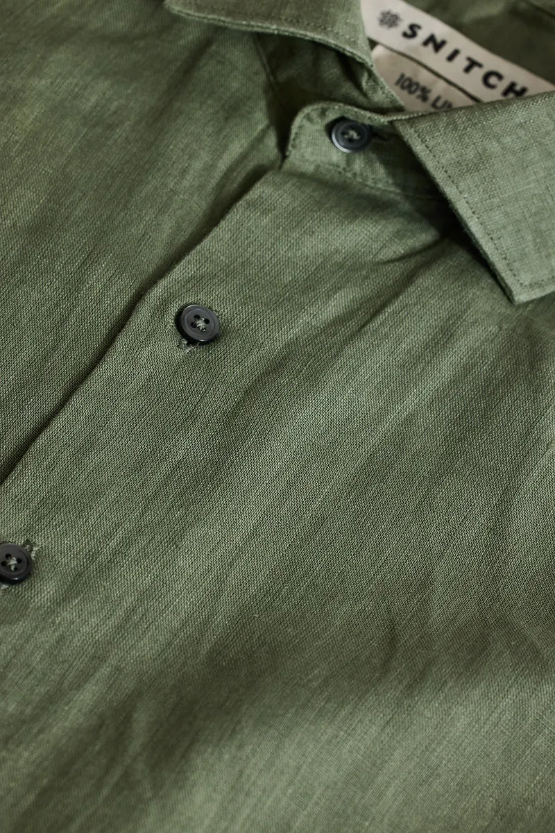 Green Slim Fit 100% Linen Shirt