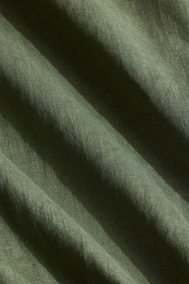 Green Slim Fit 100% Linen Shirt