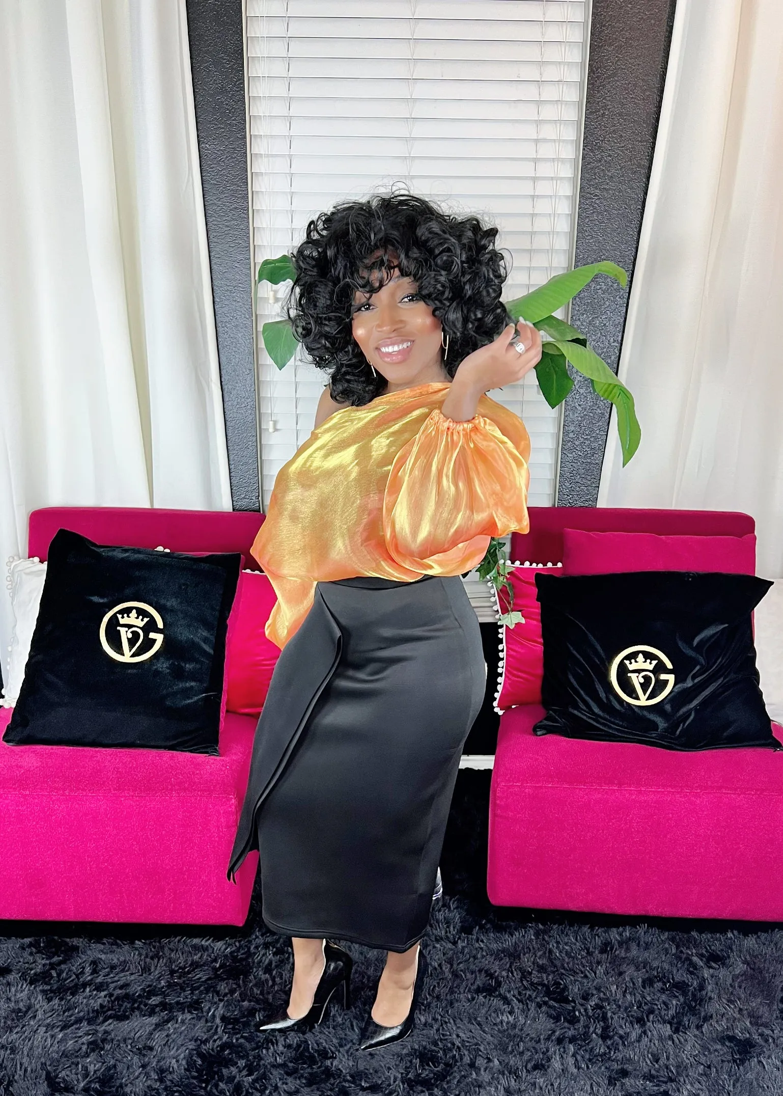 GV Bad and Bougie off shoulder chiffon shirt