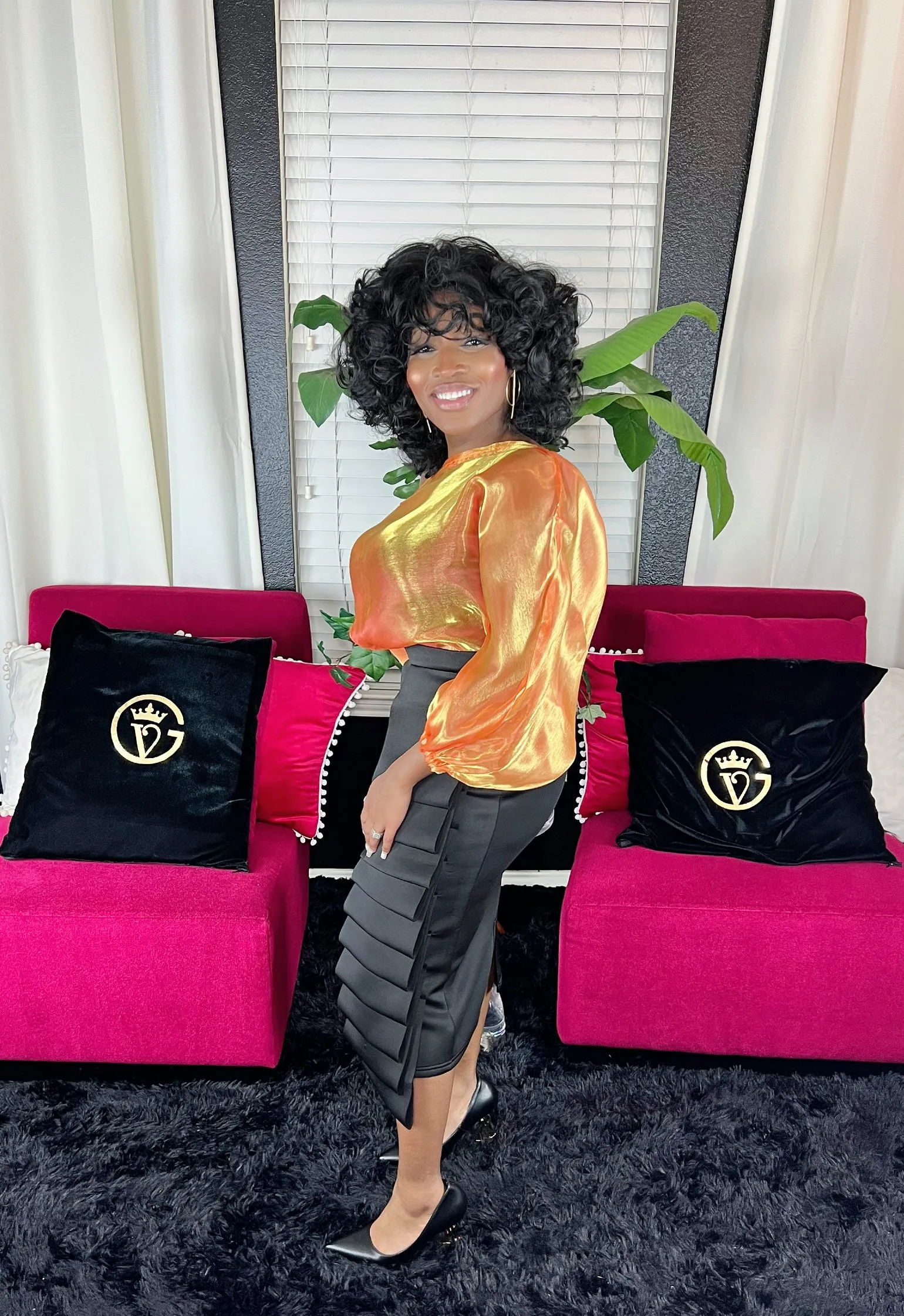 GV Bad and Bougie off shoulder chiffon shirt