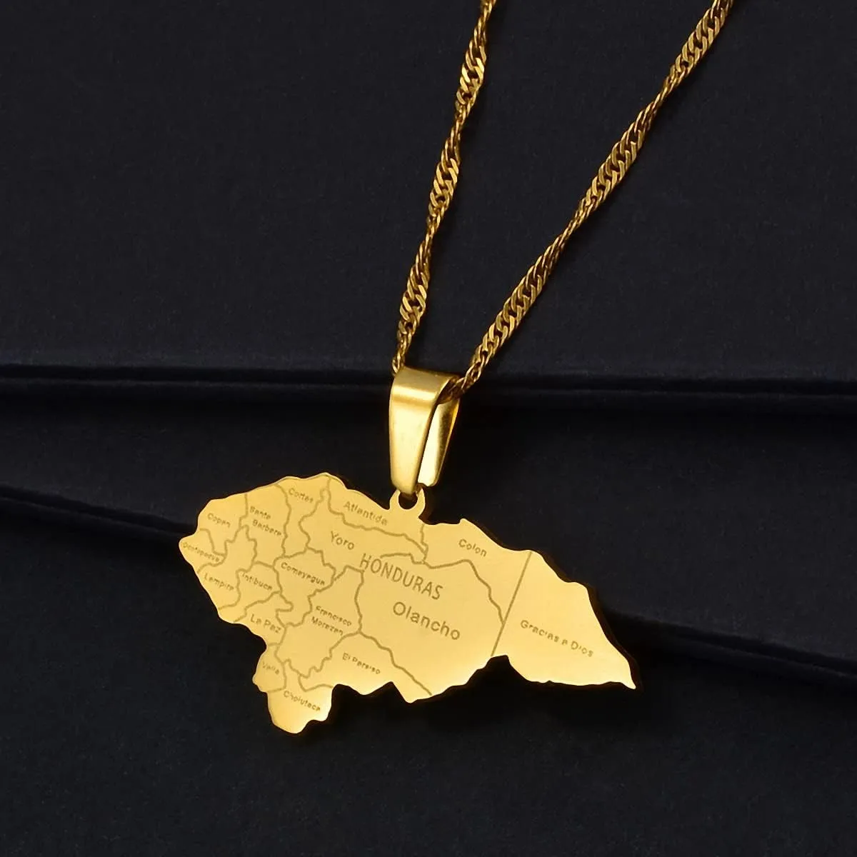 Hafrita Honduras Map Pendant Thin Necklaces Honduran Maps Men Adjustable Chain Necklace