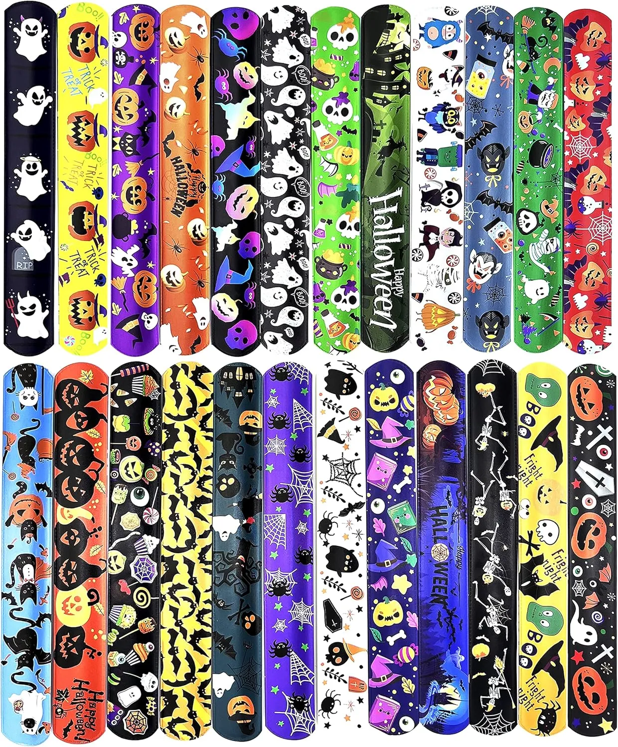 Halloween Slap Bracelets for Kids Halloween Slap Bracelets Bulk Snap Bracelet Party Supplies Favors Classroom Prizes Exchanging Gifts (24)