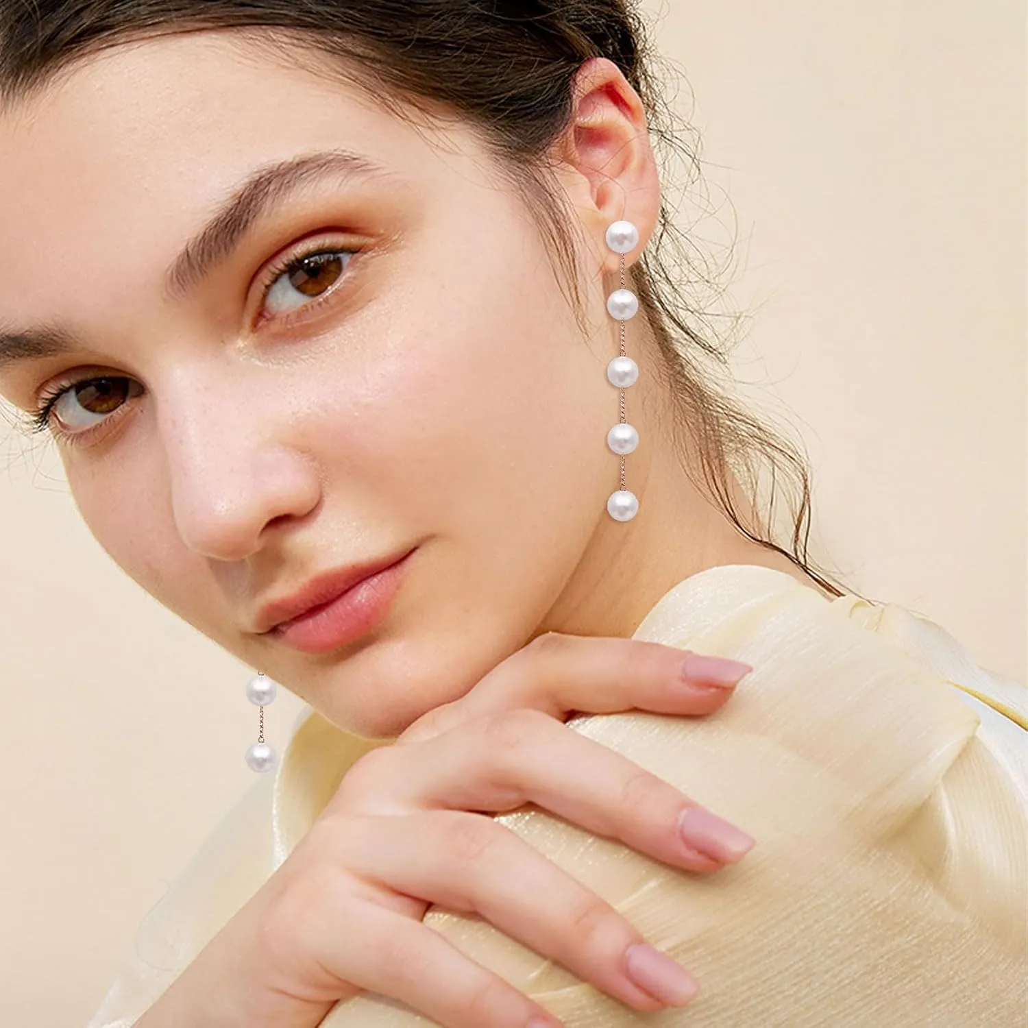 Handmade Pearl Earrings for Women, Pearl Bow Earrings Silvery Pearl Drop Earrings Jewelry S925 Drop Earrings for Girls Bridal as Wedding Bows Jewelry Christmas Gifts (Gold, Pearl Earrings 2)